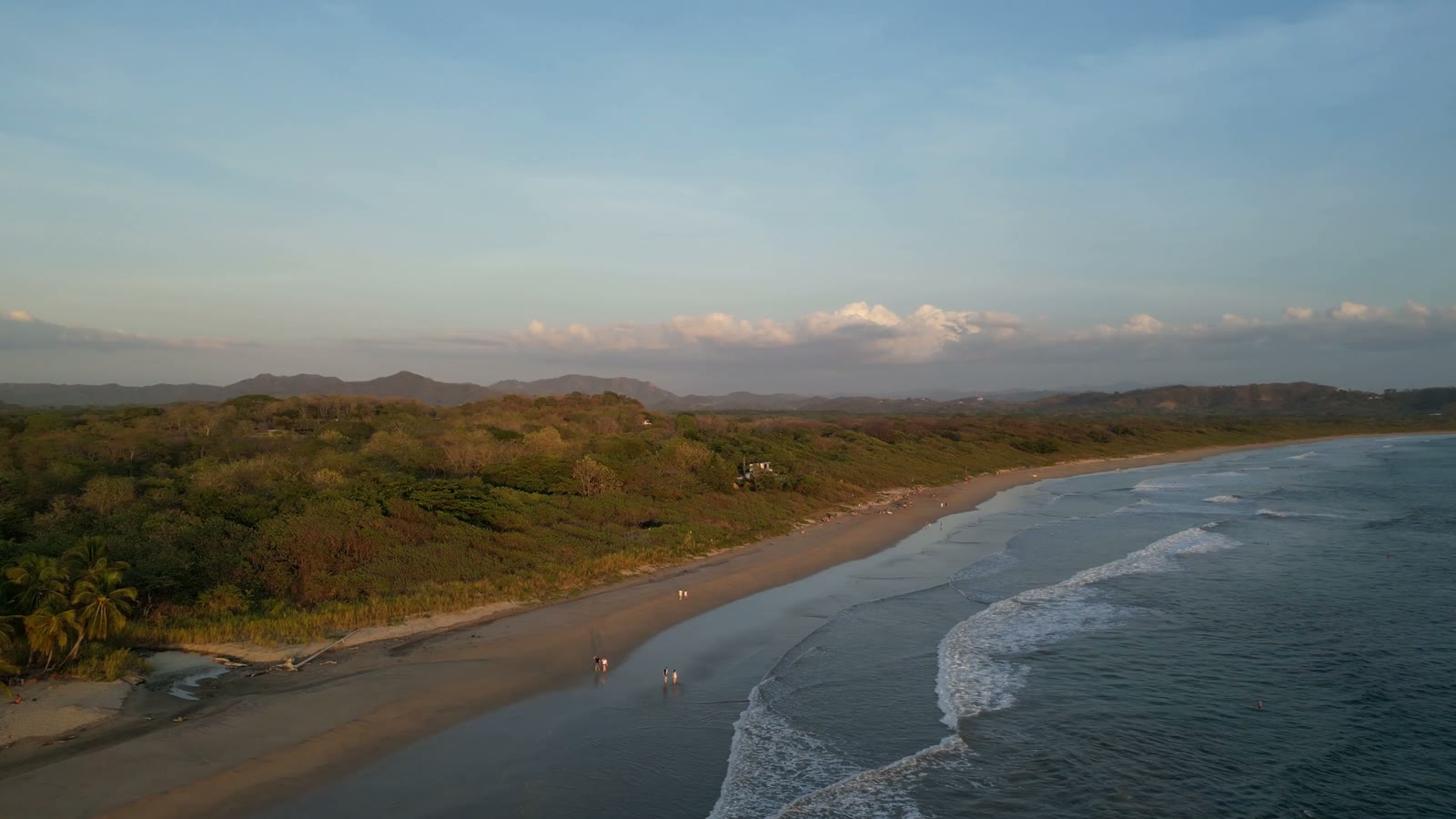 Tamarindo bay from the air at golden hour